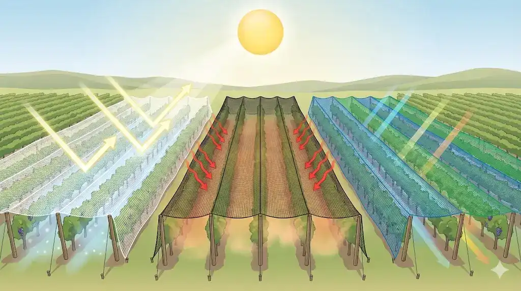 Vineyard net color comparison affecting light and heat