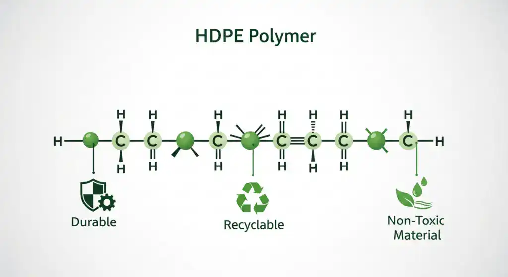 HDPE polimer szerkezet, amely tartósságot és újrahasznosíthatóságot mutat szőlőhálók esetében.