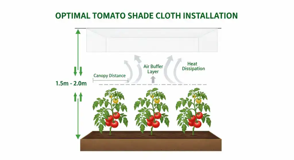 Optimal installation height of shade cloth above tomato canopy (1.5–2.0m)