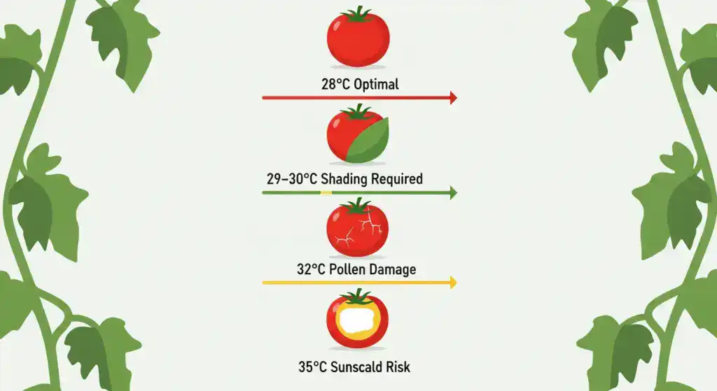 Temperature thresholds that trigger shading needs for tomatoes