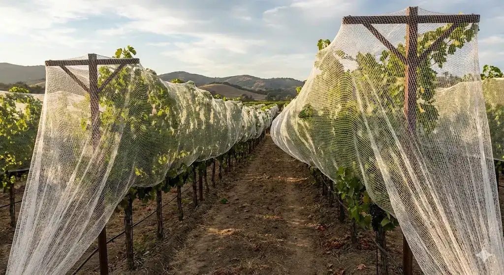 Vineyard netting acting as a multi-risk protection system