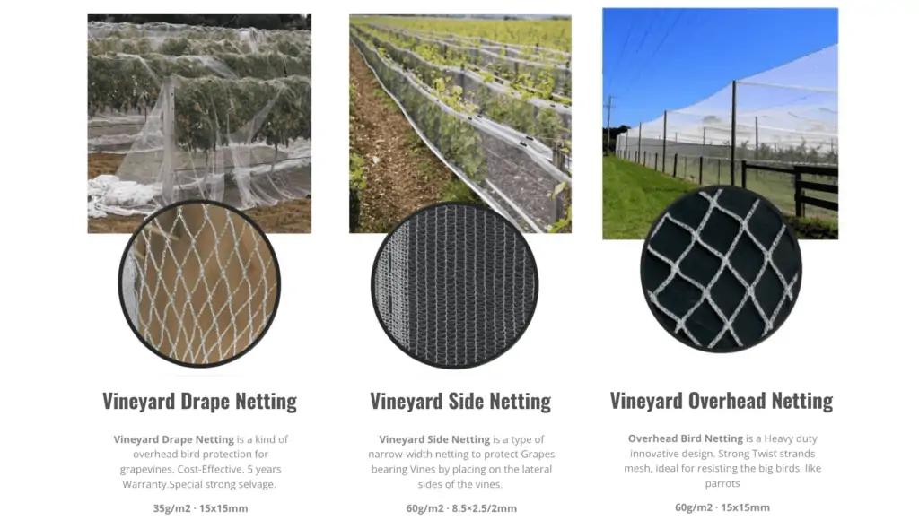 vineyard bird netting 3 types