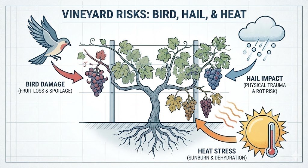 Primary risks driving vineyard netting decisions