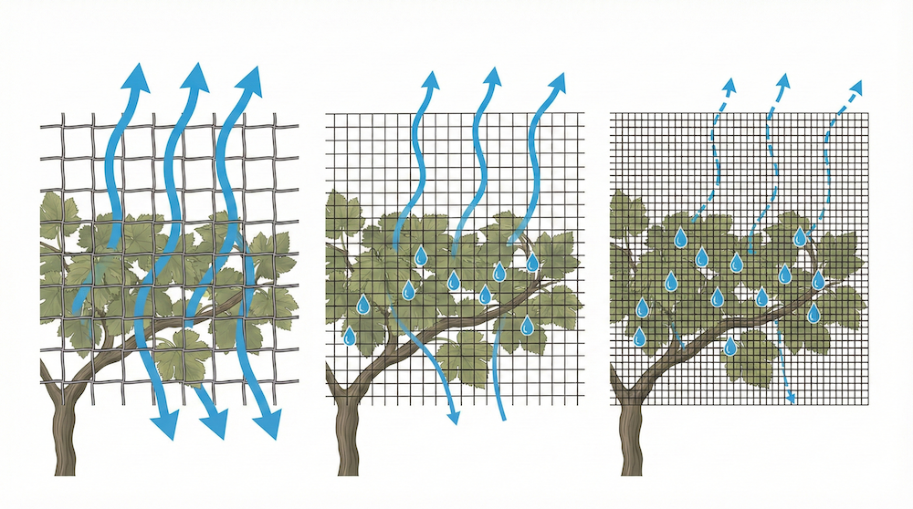 How vineyard net mesh size affects airflow and canopy ventilation