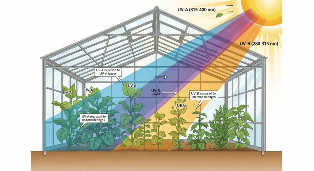 comparison of uv a and uv b effects on plant leaves
