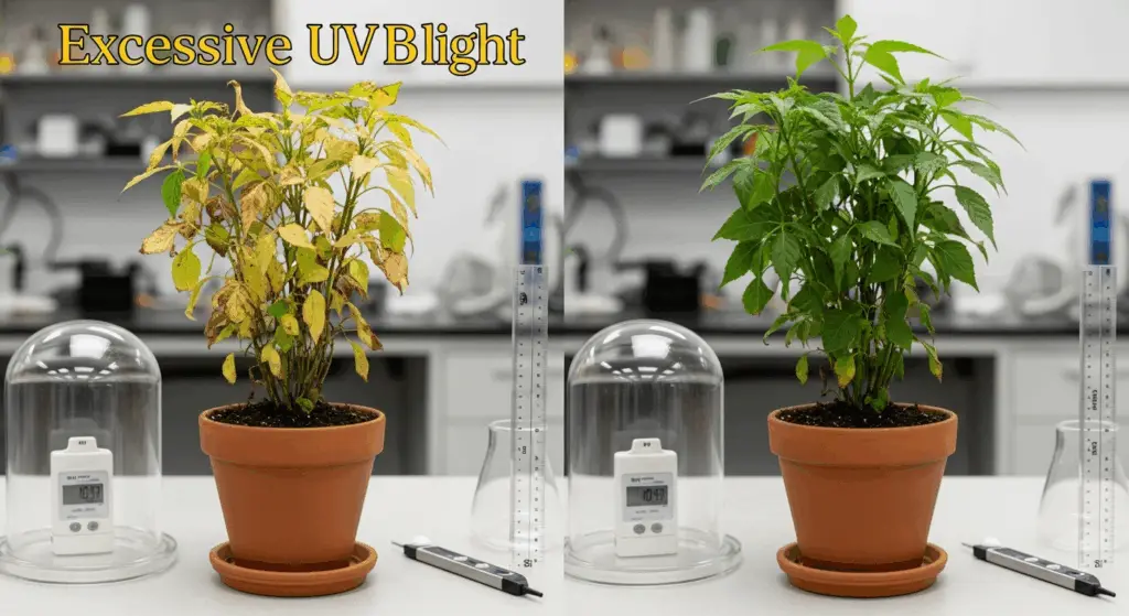controlled lighting experiment diagram (uv excess vs normal)