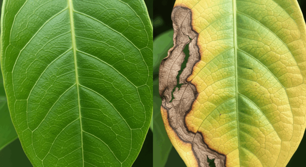 excess uv b causes leaf yellowing or burning.