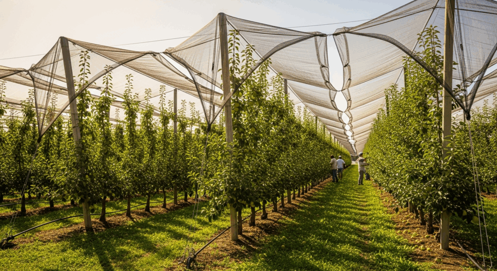 uv protection nets over crops