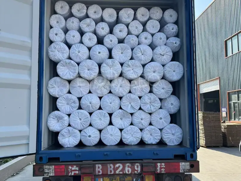 rolls of 50 mesh insect netting packaged and labeled for shipment to djibouti.