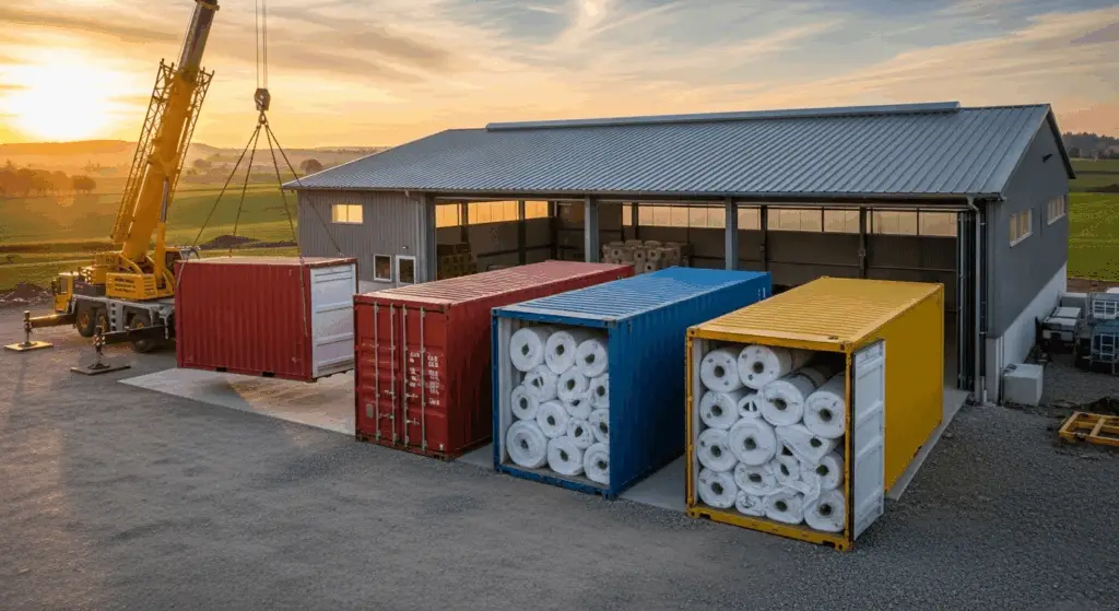 Tři přepravní kontejnery s logem EyouAgro byly úspěšně doručeny na farmu klienta v Jižní Africe.