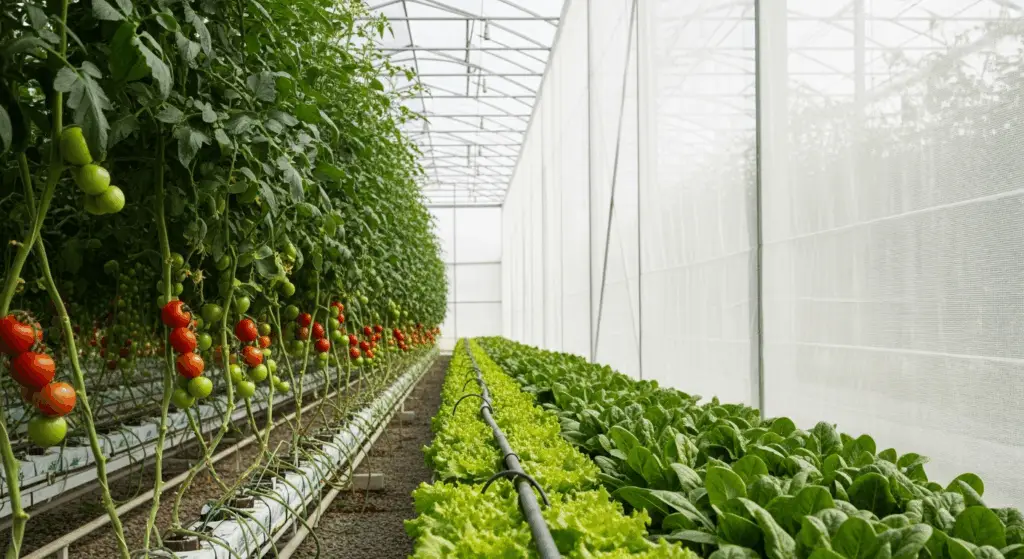 interno della serra con colture