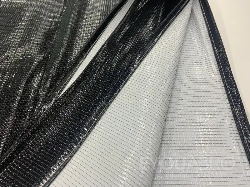 A close-up of the EyouAgro dual-layer blackout screen, showing the special stitching and 100% light-blocking fabric.