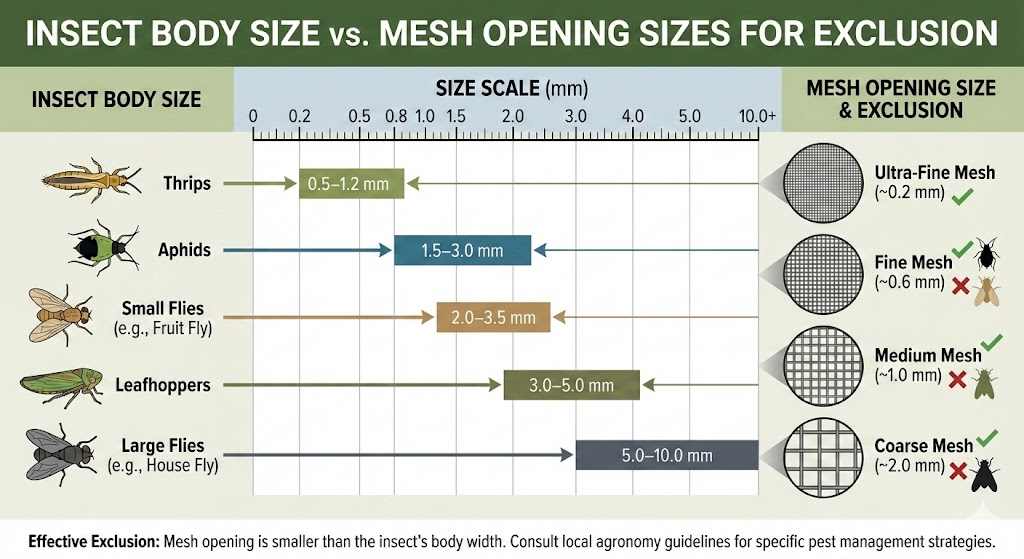 Insect size compared to net mesh openings