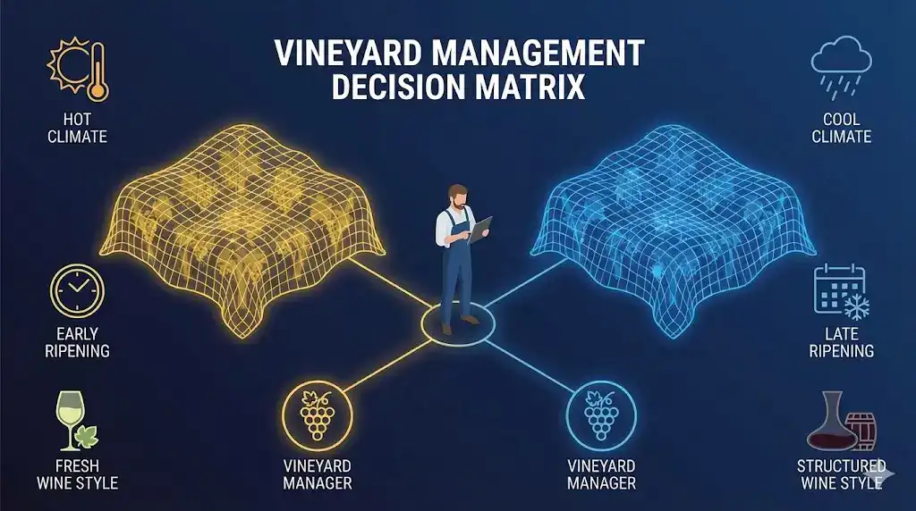 Elección del color neto del viñedo según el estilo del vino y el clima