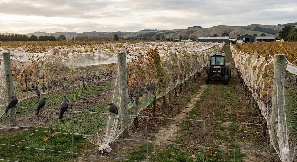 rete per vigneti a più file che protegge le viti