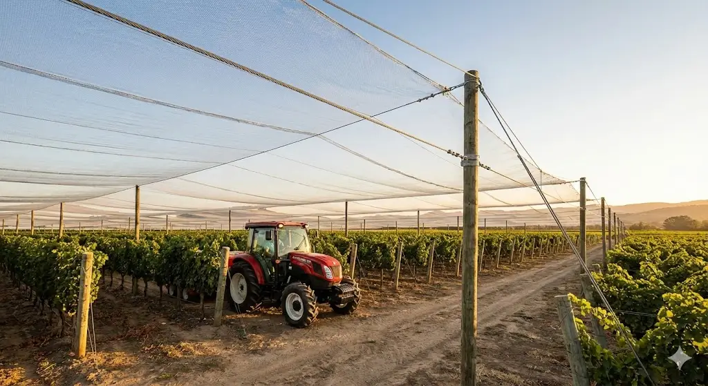 Sistema di reti per vigneti sopraelevati con struttura permanente