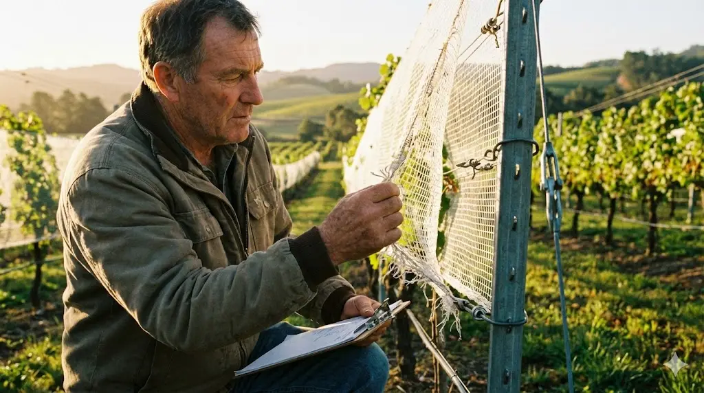 Inspecting vineyard nets for wear and tear