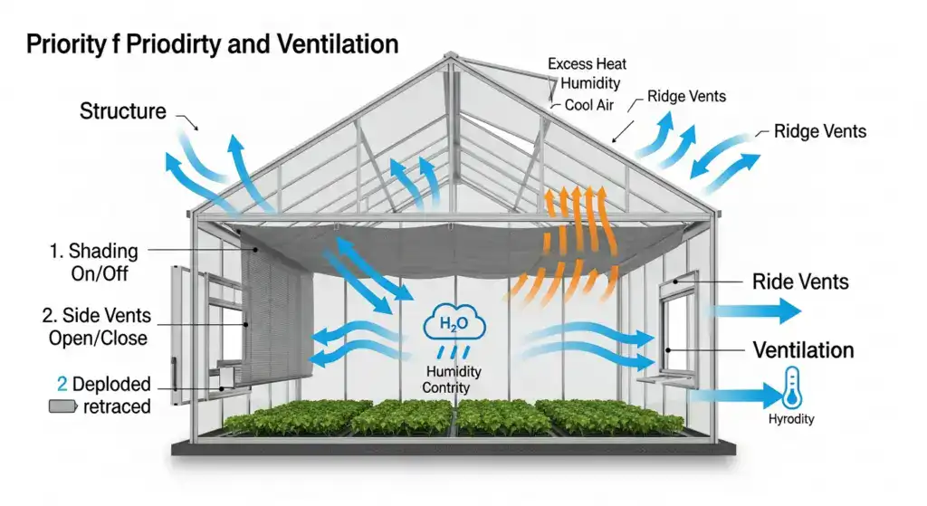 Essential ventilation design for greenhouse tomato shading