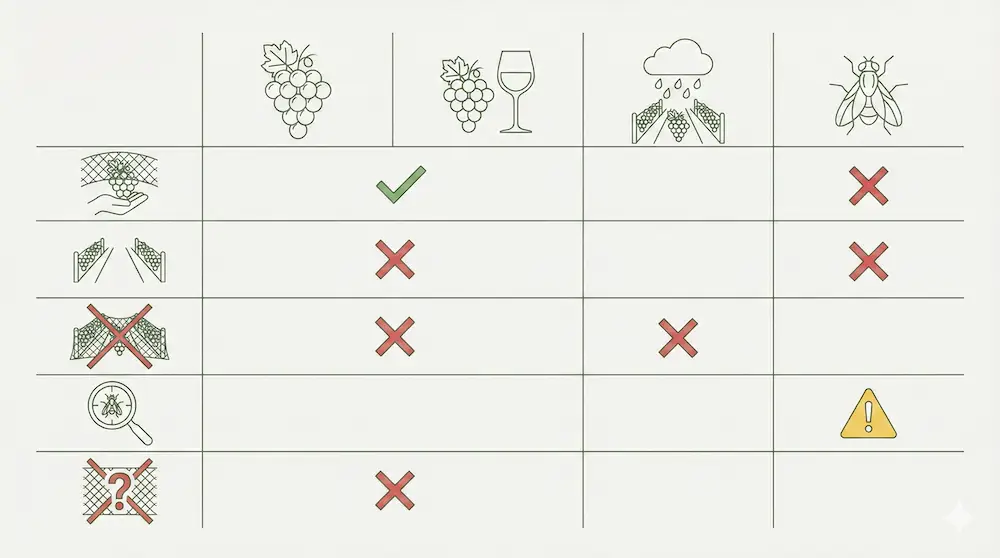 Decision matrix for using insect netting in vineyards
