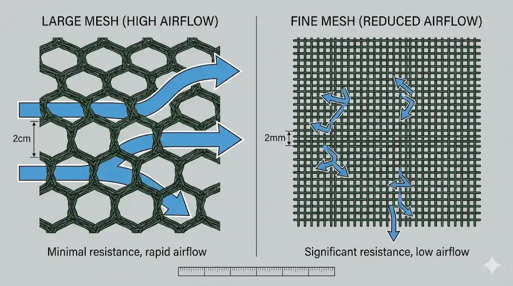 Comparaison des filets à mailles larges et fines pour les vignes et de leur comportement en matière de flux d'air