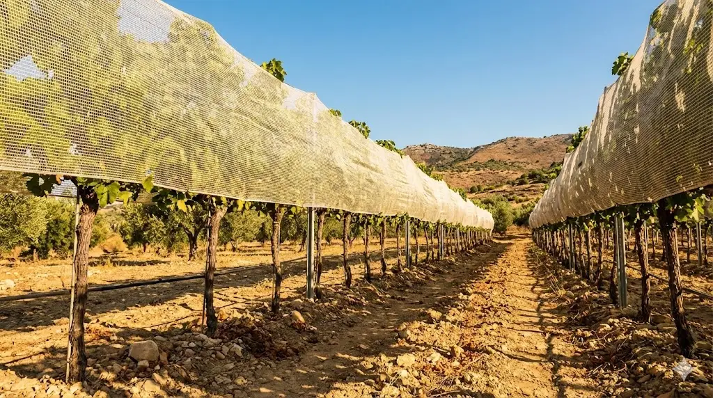 Vineyard net with UV stabilization exposed to harsh sunlight