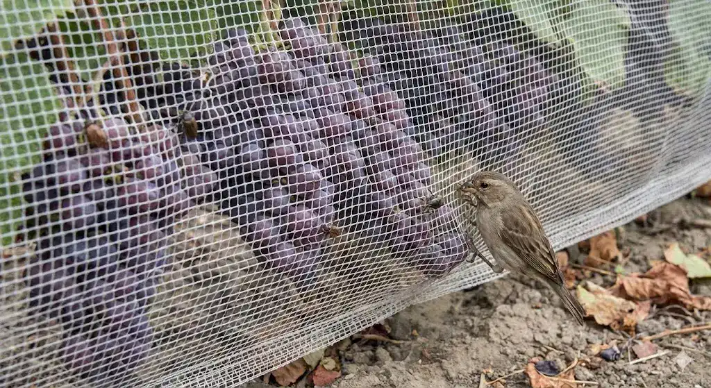 Fruit zone netting protecting grapes from birds and insects