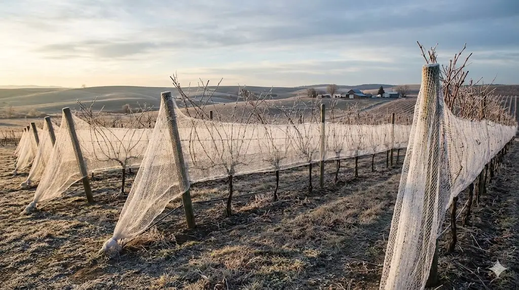 Sistema di reti per vigneti funzionante in condizioni di freddo e gelo
