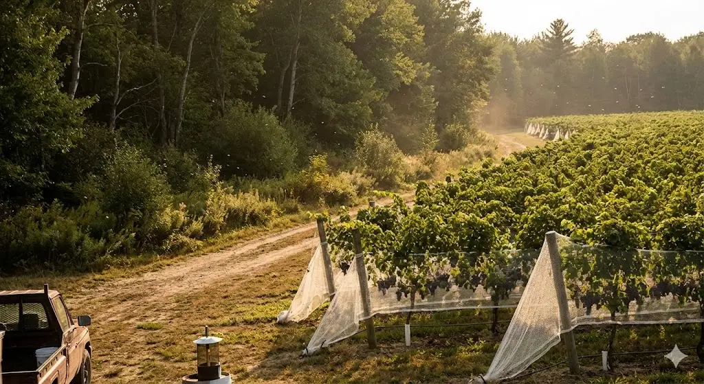 Vigneto di uva da vino con reti anti-insetti in condizioni di elevata pressione di insetti
