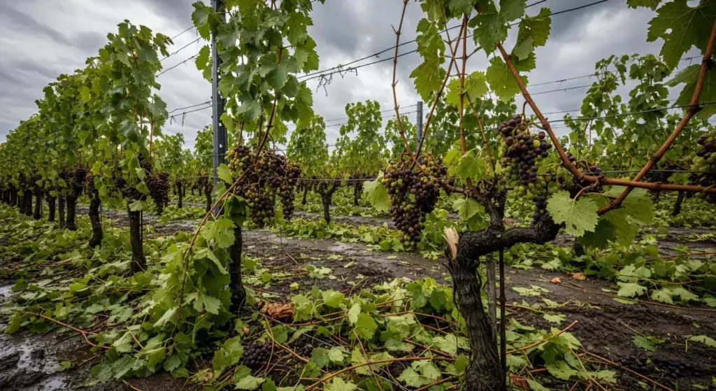 vigneto dopo la grandine