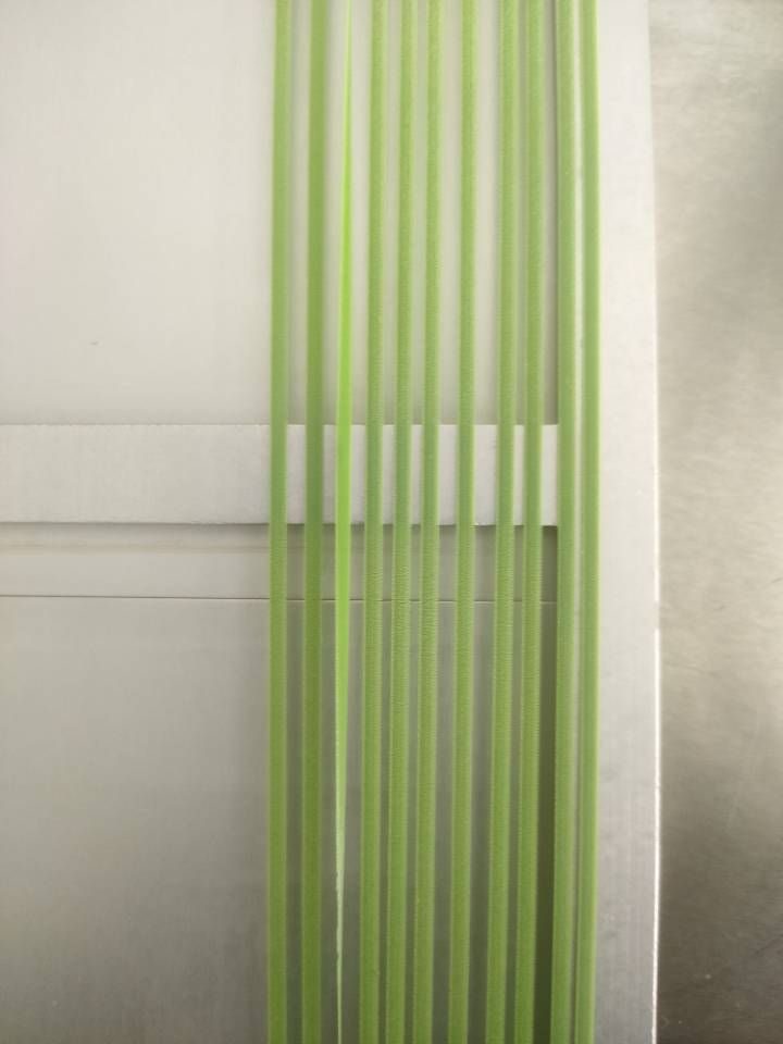 Green PE tape samples before weathering, colour uniform